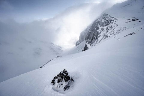 Snow-covered mountain landscape, ascent to the Wildhorn, cloudy mood, high tour, Bernese Alps,