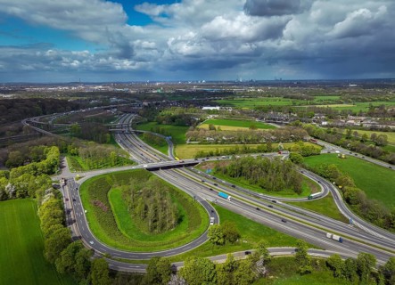 Duisburg, North Rhine-Westphalia, Germany, Ruhr area landscape at the Kaiserberg motorway junction,