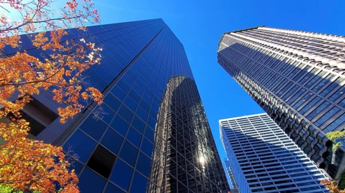 USA, Seattle financial and business district skyline in city downtown, North America