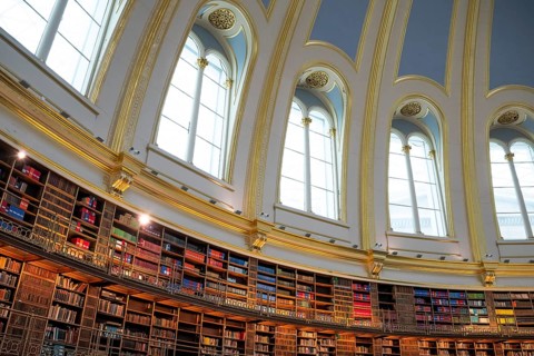 Bookshelves and dome of the reading room, British Museum, London, England, Great Britain