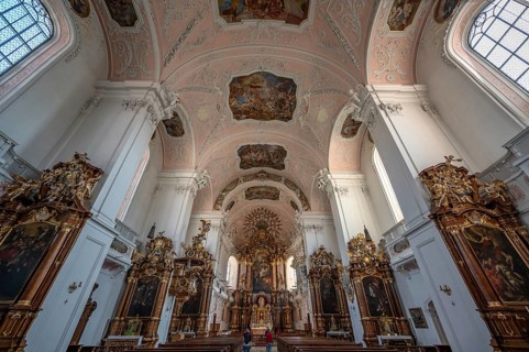 Interior with high altar of the Church of the Guardian Angels, built in the 17th century and