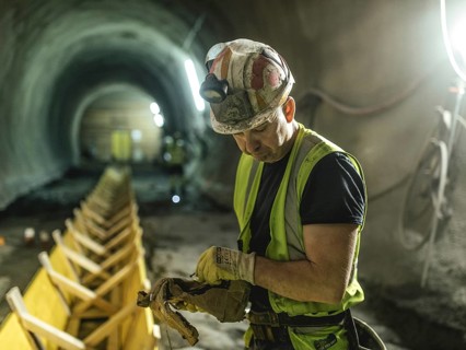 Workers in cross-passage 70, construction lot H53, Brenner Base Tunnel, Wolf, Tyrol, Austria,
