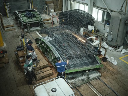 Workers producing segments for the Brenner Base Tunnel, Zenzendorf, Tyrol, Austria, Europe