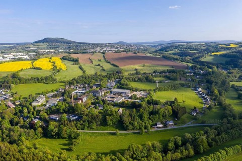 Aerial view with Pöhlberg and mountain town Annaberg-Buchholz, in the background the Bärenstein,