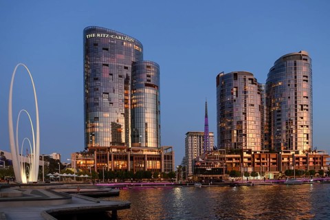 Skyline at Elisabeth Quay, blue hour, blue hour, harbour, Perth, State of Western Australia,