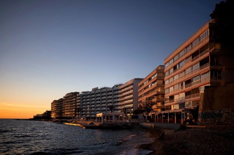 View of hotels, apartment hotels, Santa Ponça, Calvià, evening mood, sunset, Majorca, Balearic