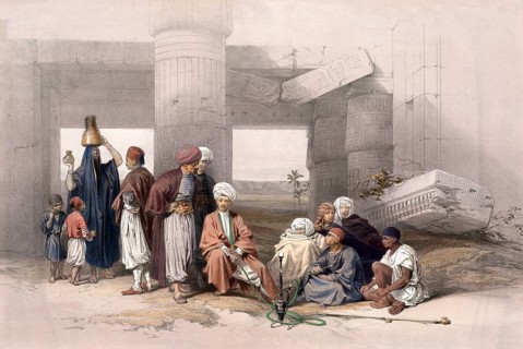 Entrance to the Temple of Amun, Thebes, Egypt, c. 1850, Historical, digitally restored reproduction