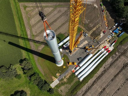 Dorsten, North Rhine-Westphalia, Germany, construction of a wind turbine, the first wind turbine of