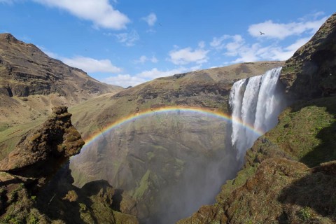 Skógafoss is a waterfall situated on the Skógá River in the south of Iceland. Height 60 m, width 25
