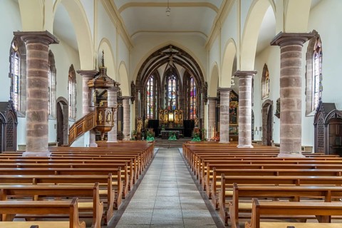 The Church of the Assumption of the Virgin Mary or Notre-Dame de l'Assomption in Bergheim, Alsace,