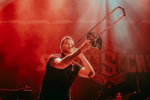 Chris Altmann, trombone player from Sondaschule live at the Berlin Velodrom on 12/02/2025