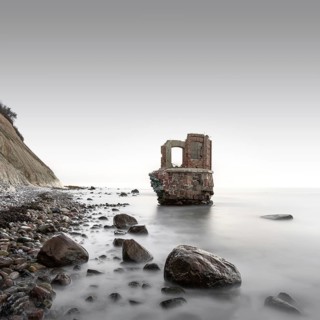 Old tide gauge house on the beach at Cape Arkona on the German island of Rügen, Mecklenburg-Western