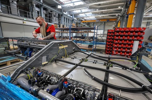 Herten, North Rhine-Westphalia, Germany, Cummins Hydrogenics fuel cell factory. An employee