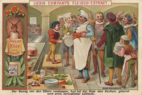 Picture series Dwarf Nose, 3, The dwarf, rejected by his parents, has learnt to cook from the witch