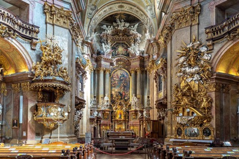 Interior of the baroque St Peter's Church in Vienna, Austria, Europe