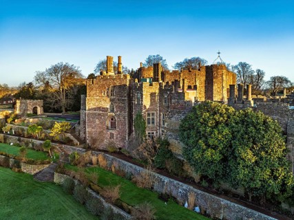 Berkeley Castle from a drone, Berkeley, Cotswolds, Gloucestershire, England, United Kingdom, Europe