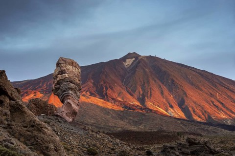 Panorama at sunrise on the Roque Chinchado, also known as the Stone Tree or Finger of God, landmark