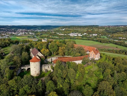 Aerial view of Neuhaus Castle in Igershaim. Baden-Würtemberg, Germany, Europe
