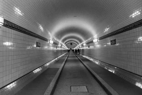 Pedestrians in the tunnel tube, Alter Elbtunnel, St. Pauli, Hamburg, Germany, Europe