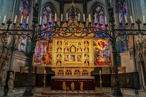 High altar in the interior of the Catholic Church of St Viktor in Xanten, Lower Rhine, North