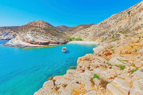 View of Livadaki bay, Folegandros Island, Cyclades Islands, Greece, Europe