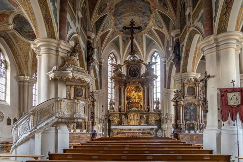 Interior of the Church of Our Lady in moated castle am Inn, Bavaria, Germany, Europe