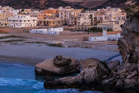 Rocks on the beach of Taqah, at dawn, Dhofar Province, Arabian Peninsula, Sultanate of Oman