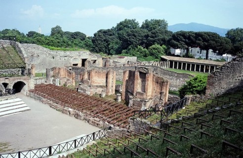 Stage of the amphitheatre in the archaeological site of Roman Pompeii, Italy 1999