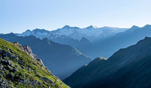 Alpine panorama, view from the Bachlenkenkopf, Großer Geiger and Großvenediger, high mountains,