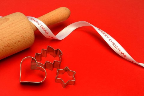 Rolling pin and cookie cutters, Christmas