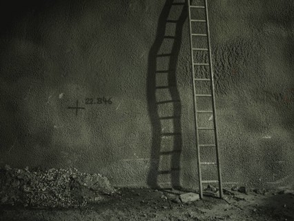 Ladder in a section of tunnel lined with shotcrete in construction lot H53, Brenner Base Tunnel,