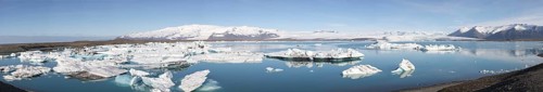 Icebergs on the Joekulsarlon glacial lake or lagoon