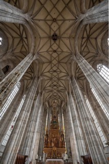 Vaults and high altar of the late Gothic church of St George, built between 1427 and 1505, church,