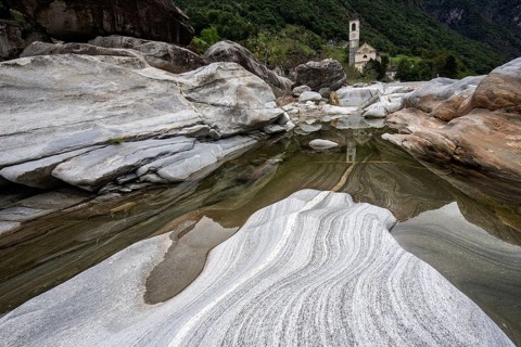 Rocks in the Verzasca River, behind Lavertezzo, Verzasca Valley, Valle Verzasca, Canton Ticino,