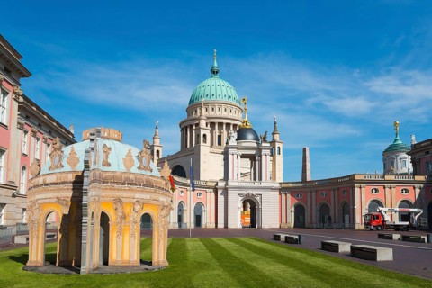 Architectural ensemble with dome in the centre of a well-tended garden, pavilion, Fortuna portal,