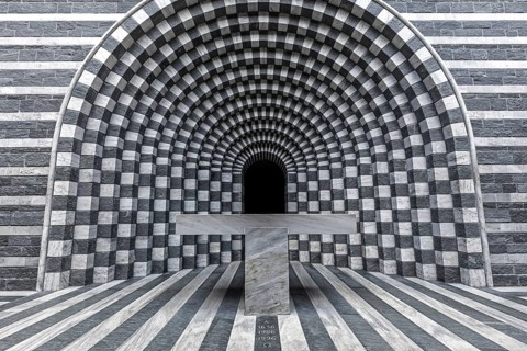 Chiesa di San Giovanni Battista, interior view, architect Mario Botta, Mogno, near Fusio,