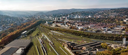 Track apron at the main railway station, Europaviertel Stuttgart. After completion of the Stuttgart
