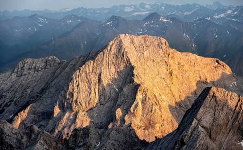 Summit of the Hochwand at sunset, Impressive rocky mountain landscape, Mountain panorama from the