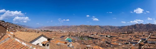 Peru. Scenic panoramic view of Cusco panoramic skyline from San Cristobal Viewpoint.