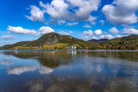 Drachenfels, a mountain in the Siebengebirge on the Rhine between Bad Honnef and Königswinter, with
