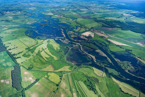 River landscape, Havel, Havelberg, river, spring tide, flood, nature reserve, natural, aerial view,