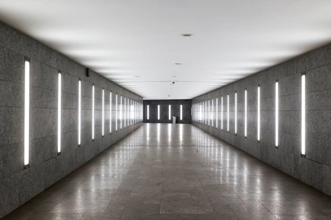 Tunnel subway to Museumsinsel underground station illuminated with LED light, Berlin, 07.02.2025,