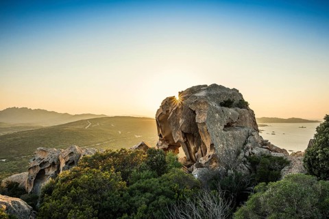 Bizarre granite rocks, Roccia dell Orso, sunset, Capo d'Orso, Palau, Costa Smeralda, Sardinia,