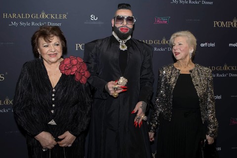 Harald Glööckler with Dr Theophana Princess of Saxony Duchess of Saxony (left) and Jutta Princess