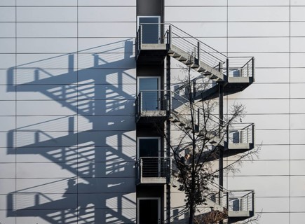 External staircases with shadows cast by a modern office building, Erlangen, Middle Franconia,