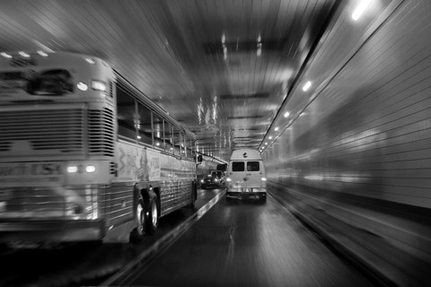 Evening rush hour in the Lincoln Tunnel, New York City, USA, North America