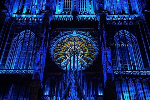 Illumination of the Cathédrale Notre Dame de Strasbourg, Strasbourg Cathedral, detail, Unesco World