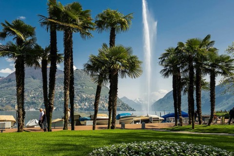 Lakeside promenade, spring, Lugano, Lake Lugano, Lago di Lugano, Ticino, Switzerland, Europe