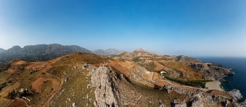 Drone image, Holy Church of Agios Paision near Plakias, south coast, Crete, Greece, Europe
