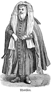 Pharisees in long clothes and a memorial label on their foreheads, high clergymen and dignitaries